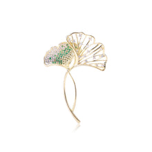 Load image into Gallery viewer, Fashion and Simple Plated Gold Hollow Ginkgo Leaf Brooch with Cubic Zirconia