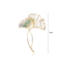 Load image into Gallery viewer, Fashion and Simple Plated Gold Hollow Ginkgo Leaf Brooch with Cubic Zirconia