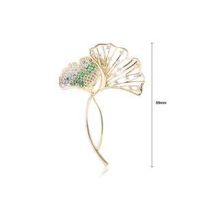 Fashion and Simple Plated Gold Hollow Ginkgo Leaf Brooch with Cubic Zirconia