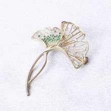 Load image into Gallery viewer, Fashion and Simple Plated Gold Hollow Ginkgo Leaf Brooch with Cubic Zirconia