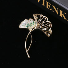 Load image into Gallery viewer, Fashion and Simple Plated Gold Hollow Ginkgo Leaf Brooch with Cubic Zirconia