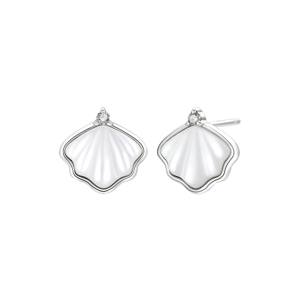 925 Sterling Silver Fashion Simple Ginkgo Leaf Mother-of-pearl Stud Earrings with Cubic Zirconia