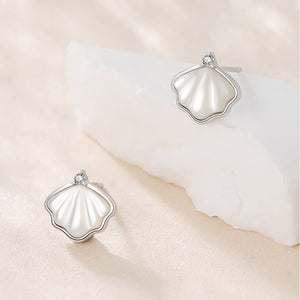 925 Sterling Silver Fashion Simple Ginkgo Leaf Mother-of-pearl Stud Earrings with Cubic Zirconia