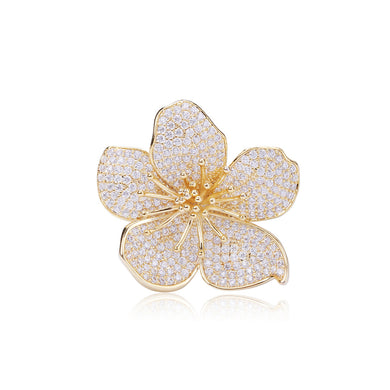 Elegant Brilliant Plated Gold Flower Brooch with Cubic Zirconia