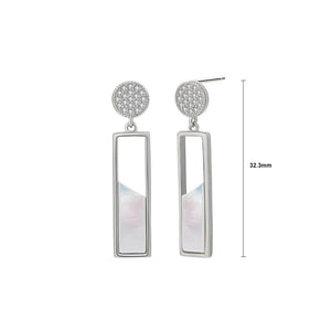 925 Sterling Silver Fashion Temperament Hollow Geometric Rectangle Mother Of Pearl Long Earrings with Cubic Zirconia