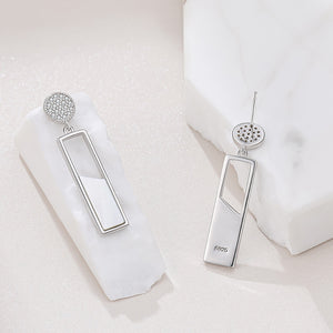 925 Sterling Silver Fashion Temperament Hollow Geometric Rectangle Mother Of Pearl Long Earrings with Cubic Zirconia