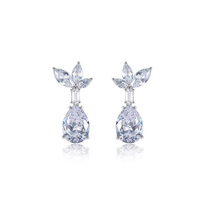 Fashion and Elegant Leaf Water-Drop Shaped Geometric Stud Earrings with Cubic Zirconia