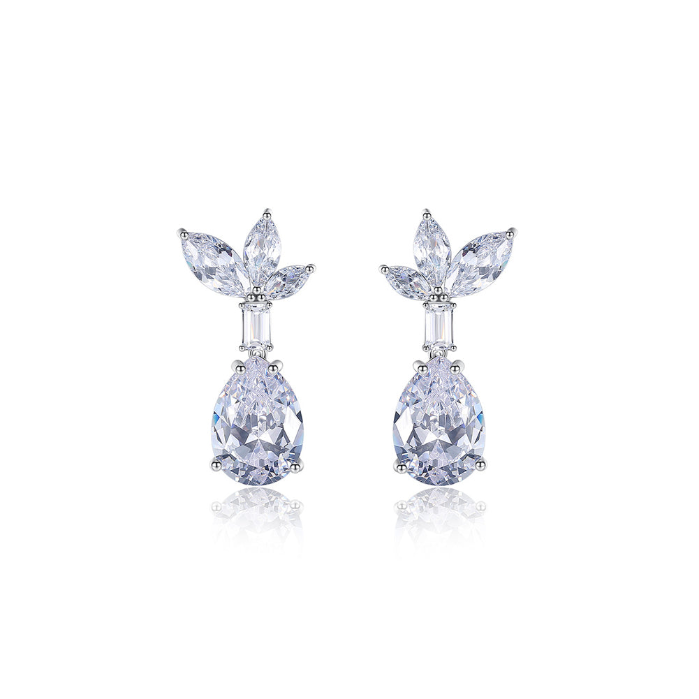 Fashion and Elegant Leaf Water-Drop Shaped Geometric Stud Earrings with Cubic Zirconia