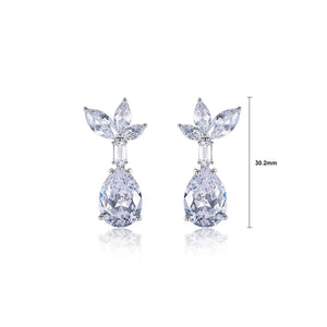 Fashion and Elegant Leaf Water-Drop Shaped Geometric Stud Earrings with Cubic Zirconia