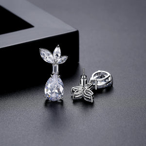 Fashion and Elegant Leaf Water-Drop Shaped Geometric Stud Earrings with Cubic Zirconia