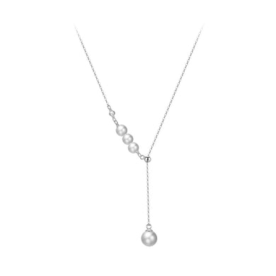 925 Sterling Silver Simple Temperament Geometric Freshwater Pearl Pendant with Necklace