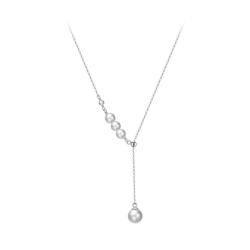 925 Sterling Silver Simple Temperament Geometric Freshwater Pearl Pendant with Necklace