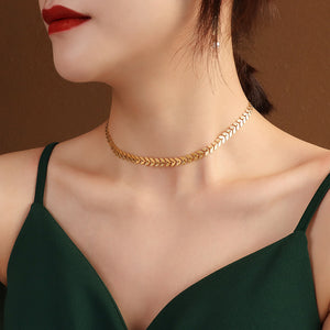 Fashion Elegant Plated Gold 316L Stainless Steel Leaf Short Necklace