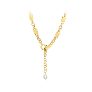 Simple Temperament Plated Gold 316L Stainless Steel Chain Tassel Imitation Pearl Necklace