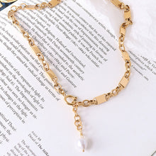 Load image into Gallery viewer, Simple Temperament Plated Gold 316L Stainless Steel Chain Tassel Imitation Pearl Necklace