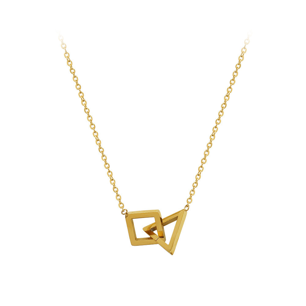 Fashion Temperament Plated Gold 316L Stainless Steel Hollow Triangle Square Pendant with Necklace