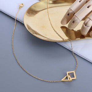 Fashion Temperament Plated Gold 316L Stainless Steel Hollow Triangle Square Pendant with Necklace