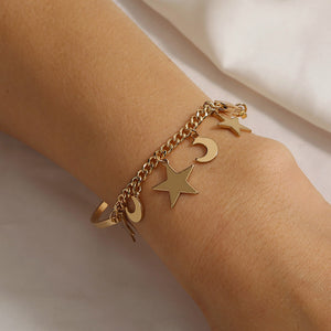 Fashion Simple Plated Gold Star Moon Chain Stitching Bangle