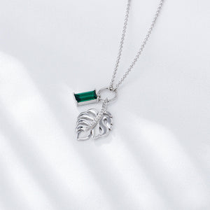 925 Sterling Silver Fashion Temperament Leaf Green Cubic Zirconia Pendant with Necklace