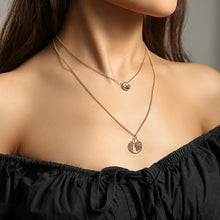 Load image into Gallery viewer, Fashion Simple Plated Gold Hollow Map Geometric Round Pendant with Double Layer Necklace