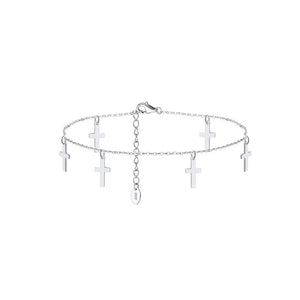 925 Sterling Silver Simple Classic Cross Chain Anklet