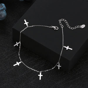 925 Sterling Silver Simple Classic Cross Chain Anklet