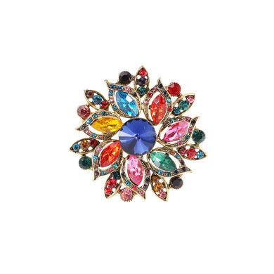 Fashion Brilliant Plated Gold Flower Brooch with Colored Cubic Zirconia