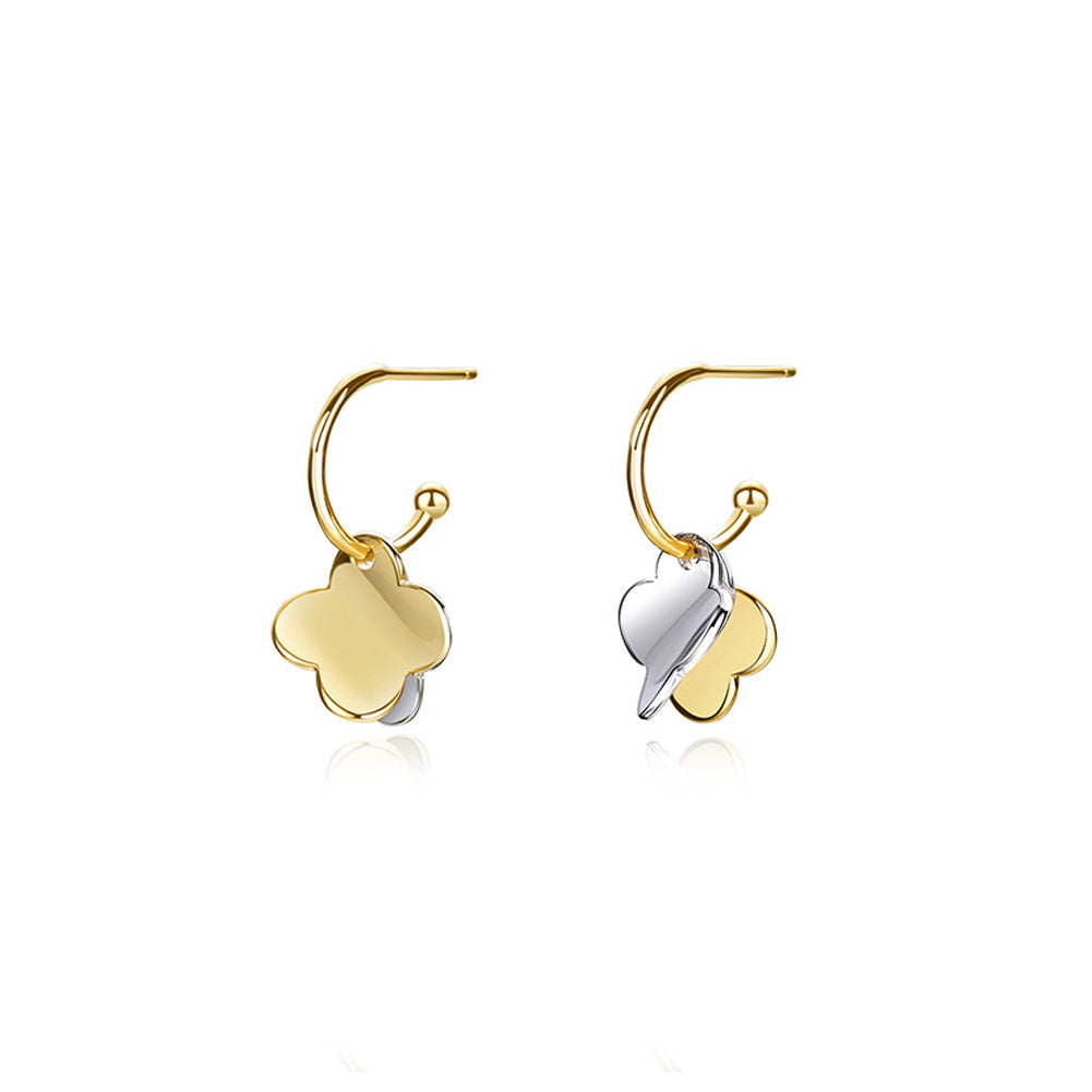 925 Sterling Silver Plated Gold Fashion Simple Two Tone Four-leafed Clover Earrings