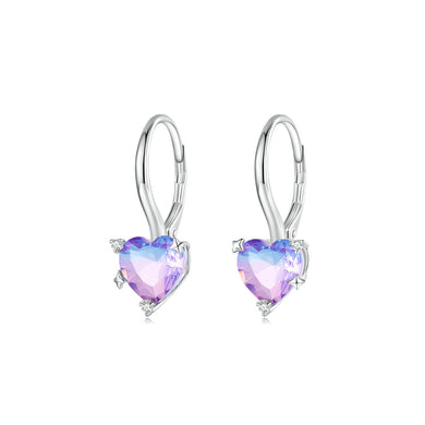 925 Sterling Silver Simple Romantic Heart Shaped Colorful Cubic Zirconia Geometric Earrings