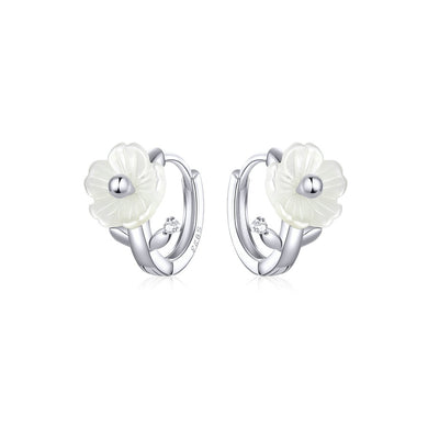 925 Sterling Silver Simple and Elegant Flower Mother-of-pearl Geometric Circle Stud Earrings