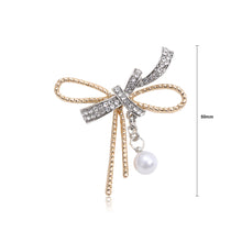 Load image into Gallery viewer, Simple Sweet Plated Gold Ribbon Imitate Pearl Brooch with Cubic Zirconia