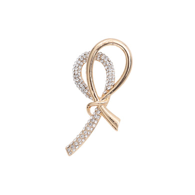 Simple Sweet Plated Gold Ribbon Brooch with Cubic Zirconia