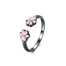 Load image into Gallery viewer, 925 Sterling Silver Plated Black Cute Sweet Pink Cat Claw Geometric Adjustable Open Ring