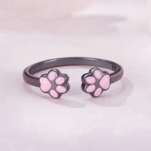 Load image into Gallery viewer, 925 Sterling Silver Plated Black Cute Sweet Pink Cat Claw Geometric Adjustable Open Ring