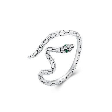 925 Sterling Silver Simple Personality Snake Shape Adjustable Open Ring with Cubic Zirconia