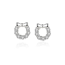 Load image into Gallery viewer, 925 Sterling Silver Simple Sweet Ribbon Wreath Stud Earrings with Cubic Zirconia