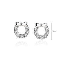 Load image into Gallery viewer, 925 Sterling Silver Simple Sweet Ribbon Wreath Stud Earrings with Cubic Zirconia