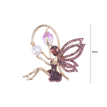 Load image into Gallery viewer, Fashion Creative Plated Gold Flower Fairy Imitation Pearl Brooch with Purple Cubic Zirconia