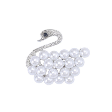 Elegant Fashion Swan White Imitation Pearl Brooch with Cubic Zirconia