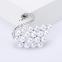 Load image into Gallery viewer, Elegant Fashion Swan White Imitation Pearl Brooch with Cubic Zirconia