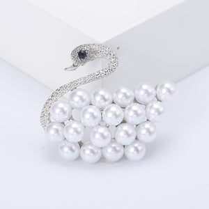 Elegant Fashion Swan White Imitation Pearl Brooch with Cubic Zirconia