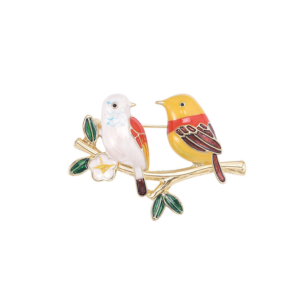 Fashion Simple Plated Gold Enamel Yellow Bird Flower Brooch