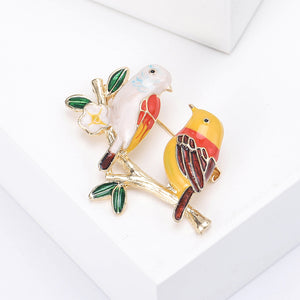 Fashion Simple Plated Gold Enamel Yellow Bird Flower Brooch