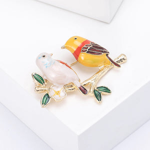 Fashion Simple Plated Gold Enamel Yellow Bird Flower Brooch