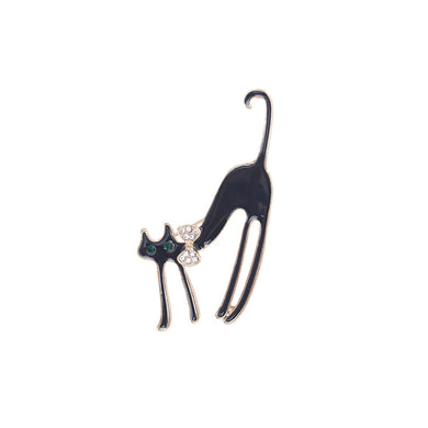 Simple and Cute Plated Gold Enamel Black Cat Brooch with Cubic Zirconia