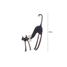 Load image into Gallery viewer, Simple and Cute Plated Gold Enamel Black Cat Brooch with Cubic Zirconia