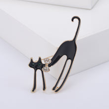 Load image into Gallery viewer, Simple and Cute Plated Gold Enamel Black Cat Brooch with Cubic Zirconia