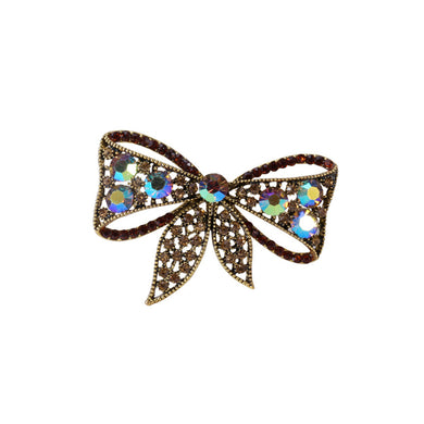 Fashion Vintage Plated Gold Hollow Ribbon Brooch with Brown Cubic Zirconia