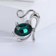 Load image into Gallery viewer, Simple and Cute Cat Brooch with Green Cubic Zirconia