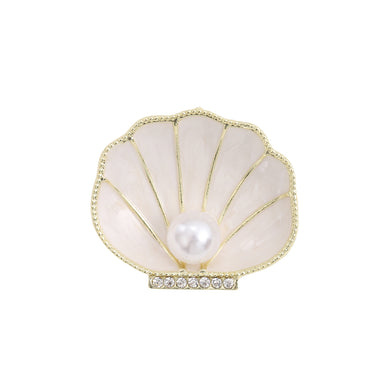 Fashion Simple Plated Gold Enamel Shell Imitation Pearl Brooch with Cubic Zirconia